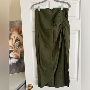 Zara Olive Green Ruched Wrap Maxi Skirt